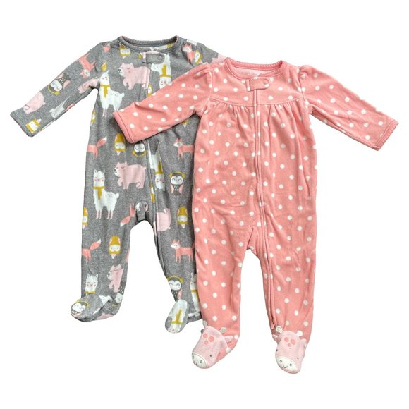 Simple Joys by Carter's Animals/Dots Fleece Sleep & Play 2 Pack - 6 Months - Picture 1 of 5
